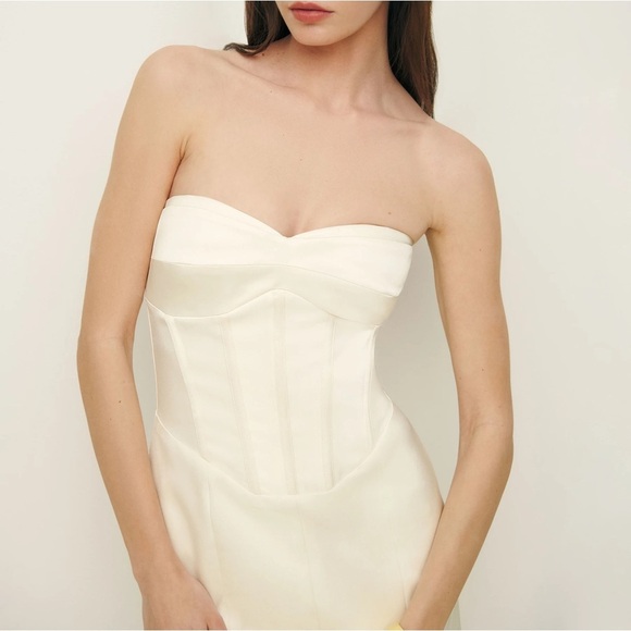 Reformation Pacie Satin Dress Lace Up Back - Picture 3 of 12